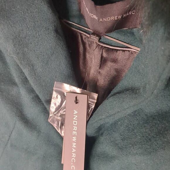 NWT Andrew Marc Fur Trim Dark Emerald Green Pea Wool Trench Coat 6 - Picture 3 of 11